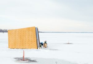 Ice Shanty pictured on a frozen bay in Lake Champlain.