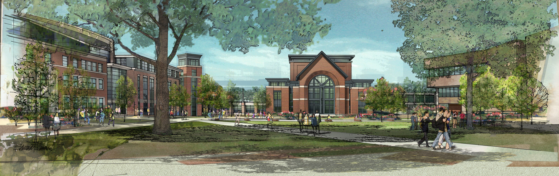 University of Vermont Davis Student Center rendering of the Quad